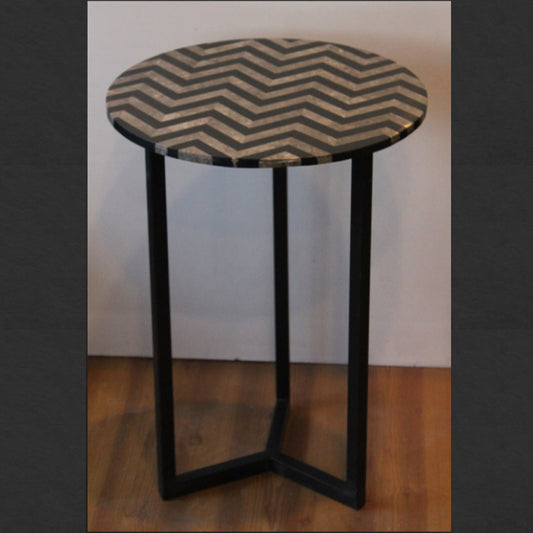 Stone Plus India Black and Mother of Pearl Inlay Marble Side Table