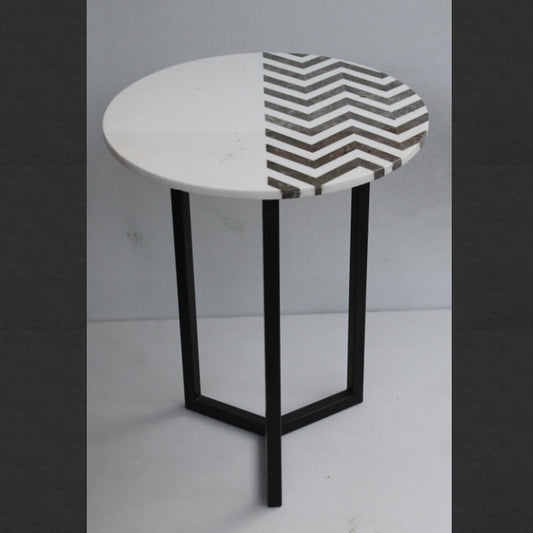 Stone Plus India Black and White Marble Inlay Side Table