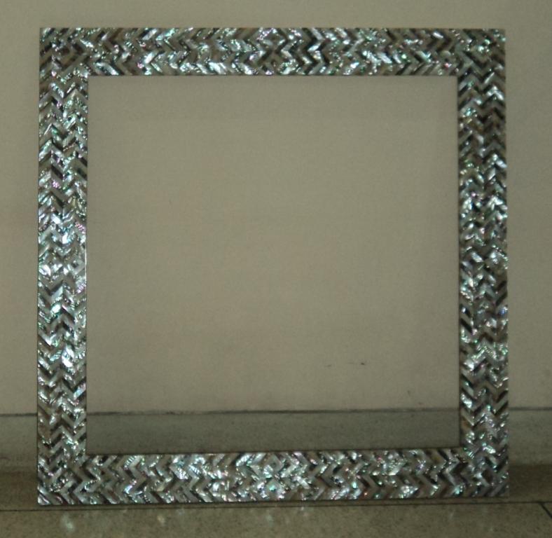 Stone Plus India Herringbone Green and White Mother of Pearl Mirror Frame