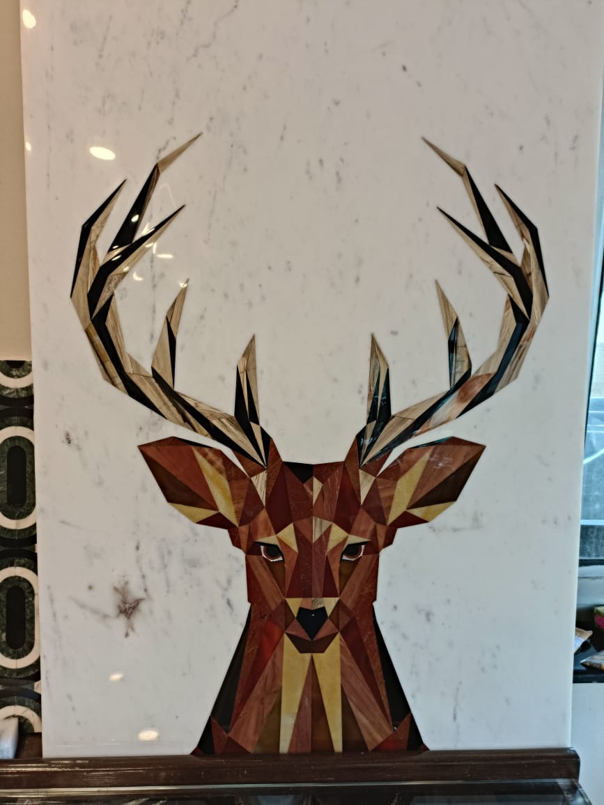 Stone Plus India Marble Inlay Wall Mural Reindeer