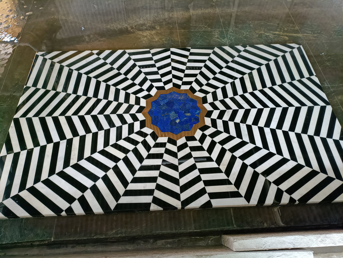 Stone Plus India Black and White Marble Lapiz Overlay Tabletop