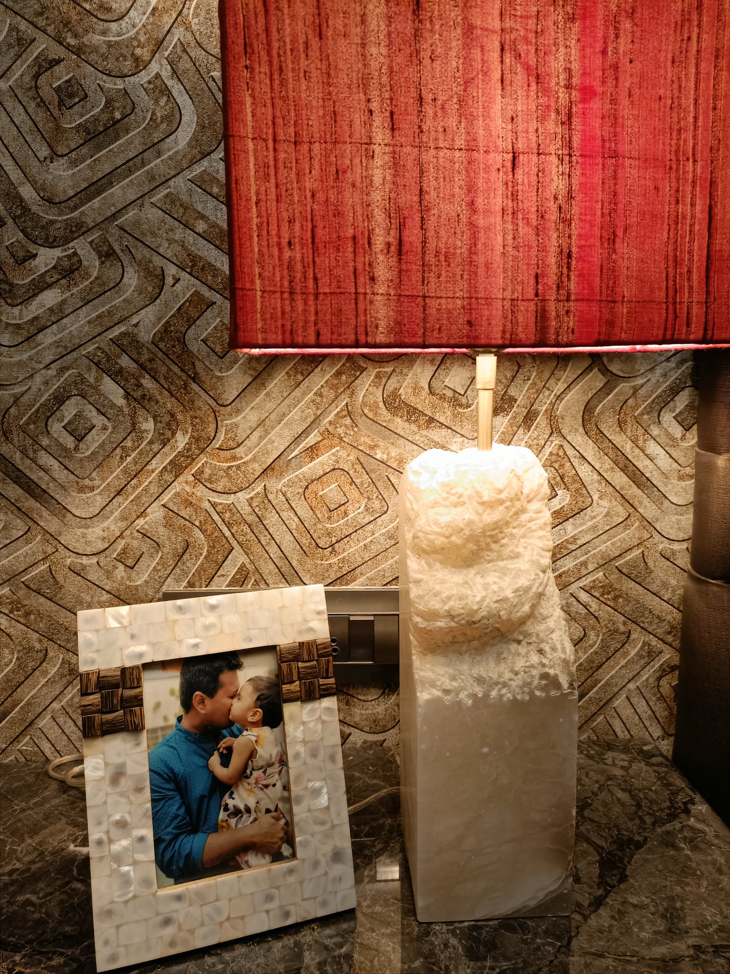 Stone Plus India White Marble Side Table Lamp