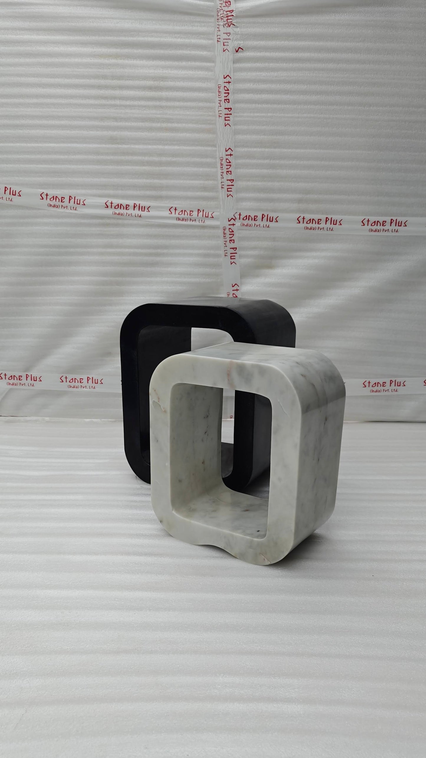 Stone Plus India White and Black Marble Side Tables