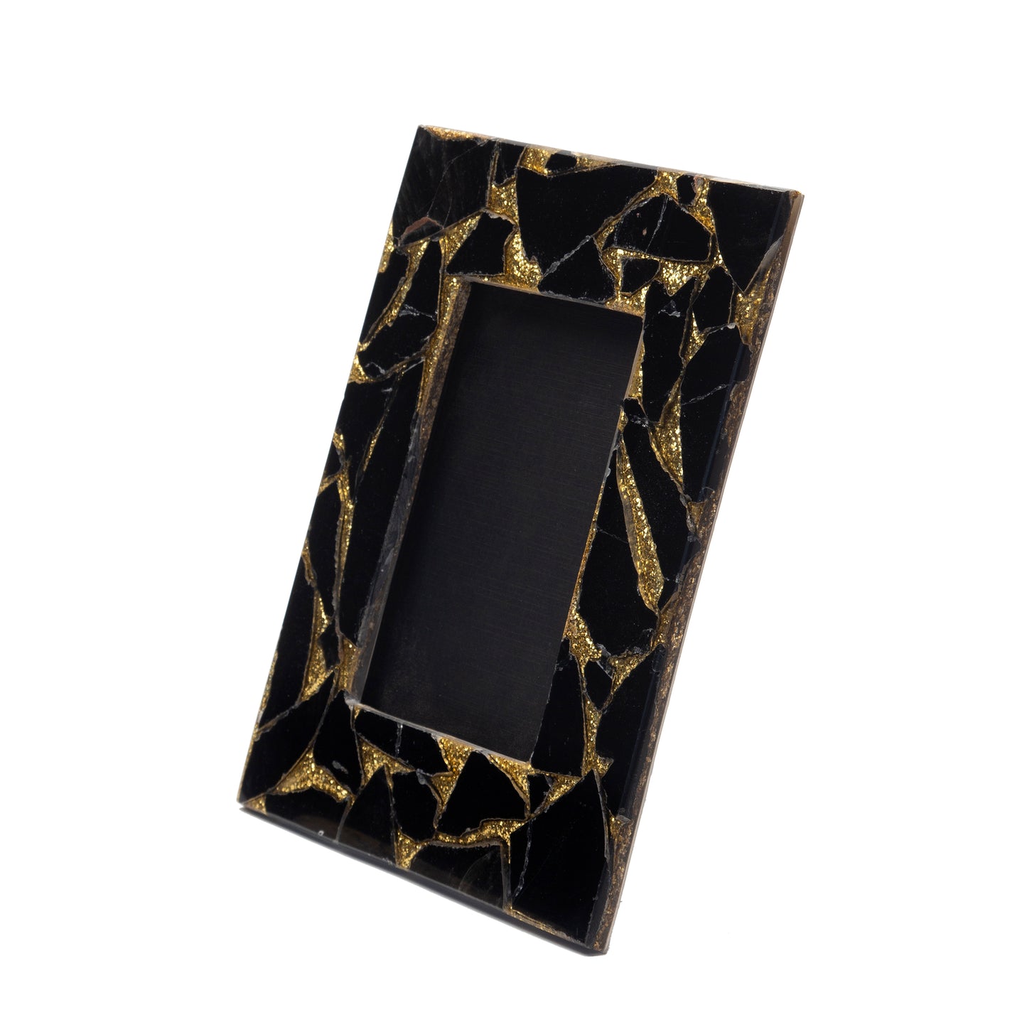 Stone Plus India Black Obsidian With Gold Frame Photo Frame