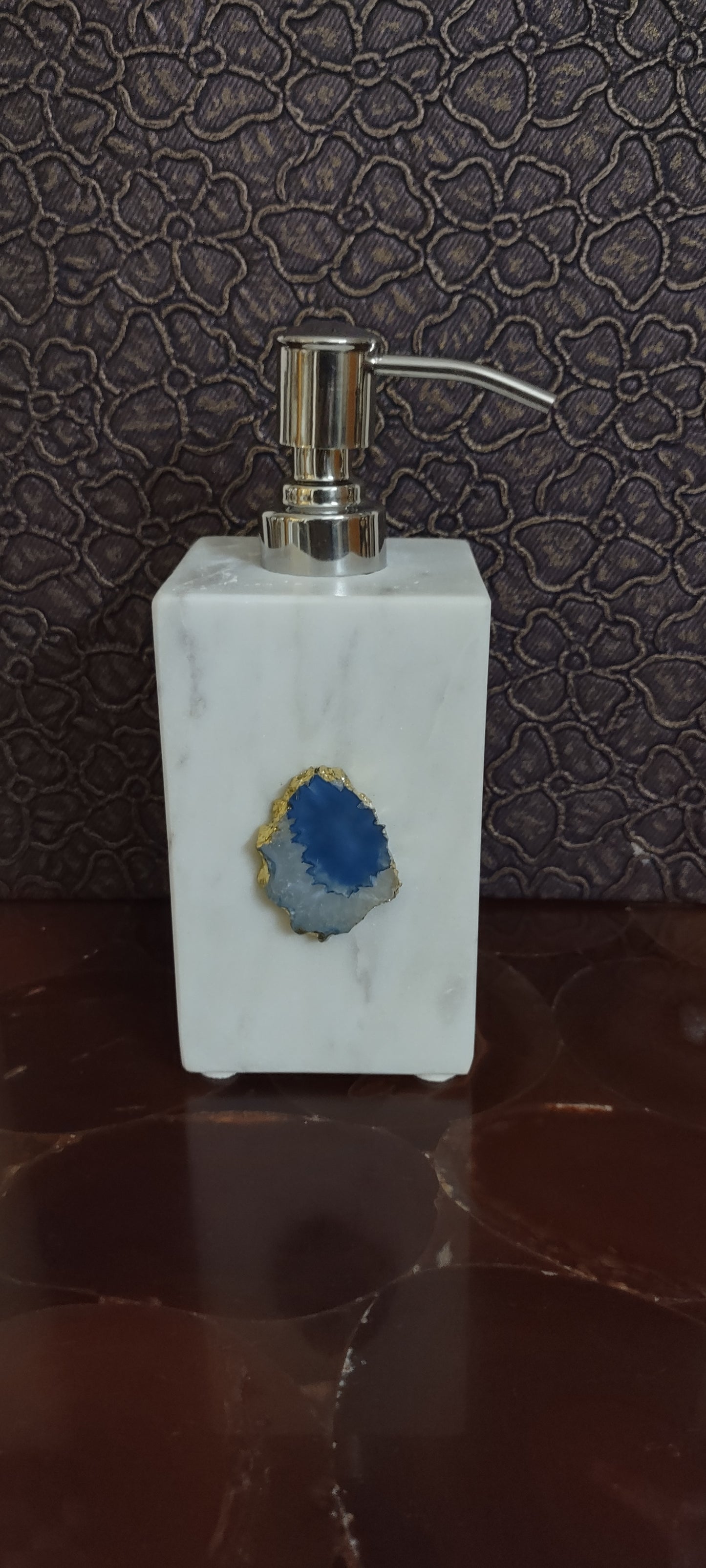 Opulent Homes White Marble Soap Dispenser with Agate
