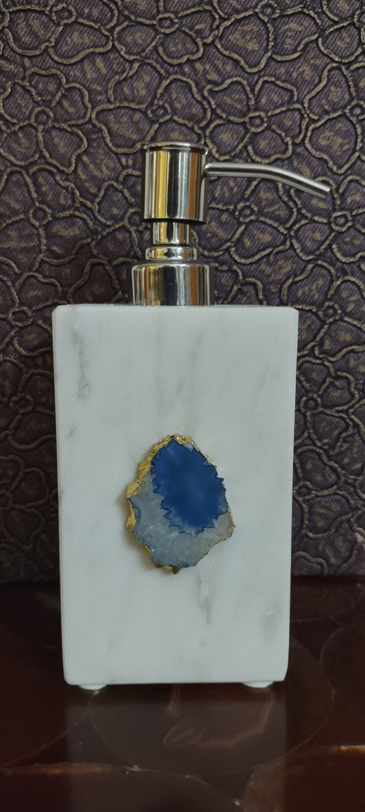 Opulent Homes White Marble Soap Dispenser with Agate