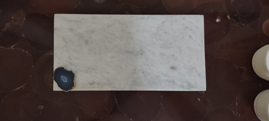 Opulent Homes White Marble Tray with Agate