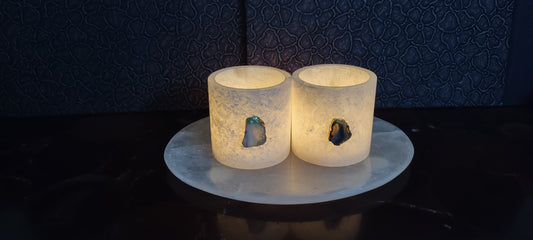 Opulent Homes Alabaster Tray and tealight glasses set of 3
