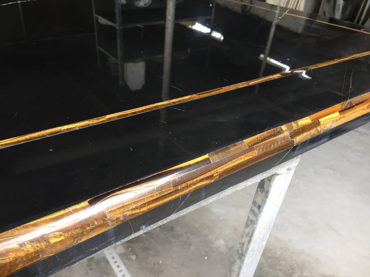 GOLDEN TIGERS EYE INLAY TABLE TOP