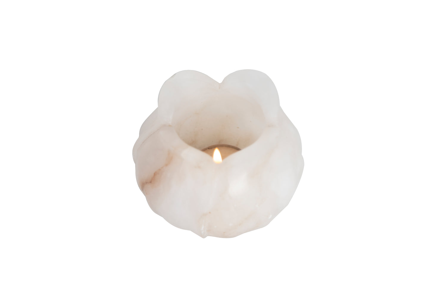 Opulent Homes Alabaster Flower Shape Diya/ Candle holder