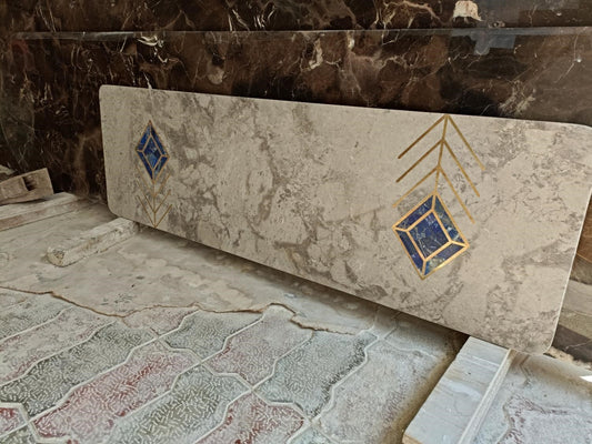 Stone Plus India Marble Inlay Tabletop with Brass and Lapiz
