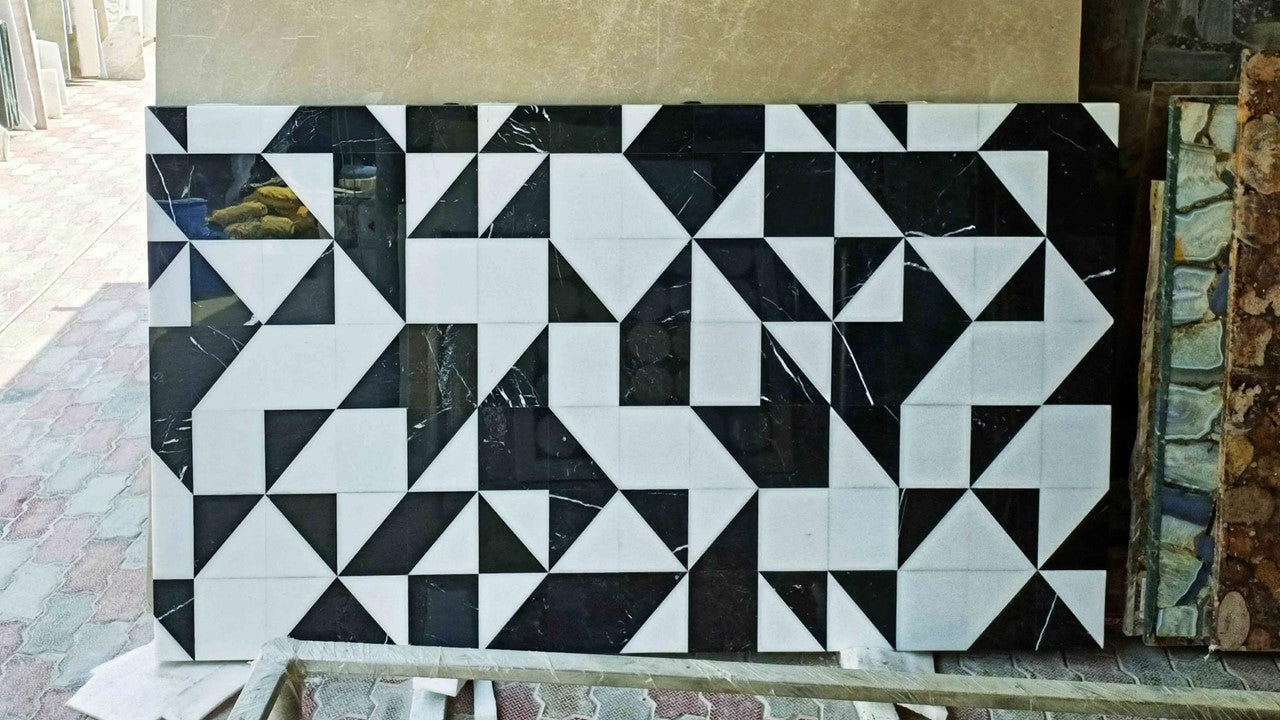 STONE PLUS INDIA BLACK AND WHITE MARBLE TABLE TOP