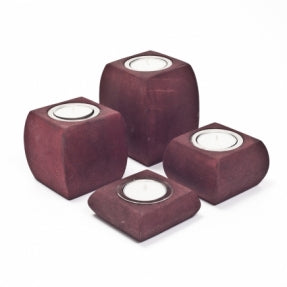 Opulent Homes Stone Tealight set of 4 burgubdy color