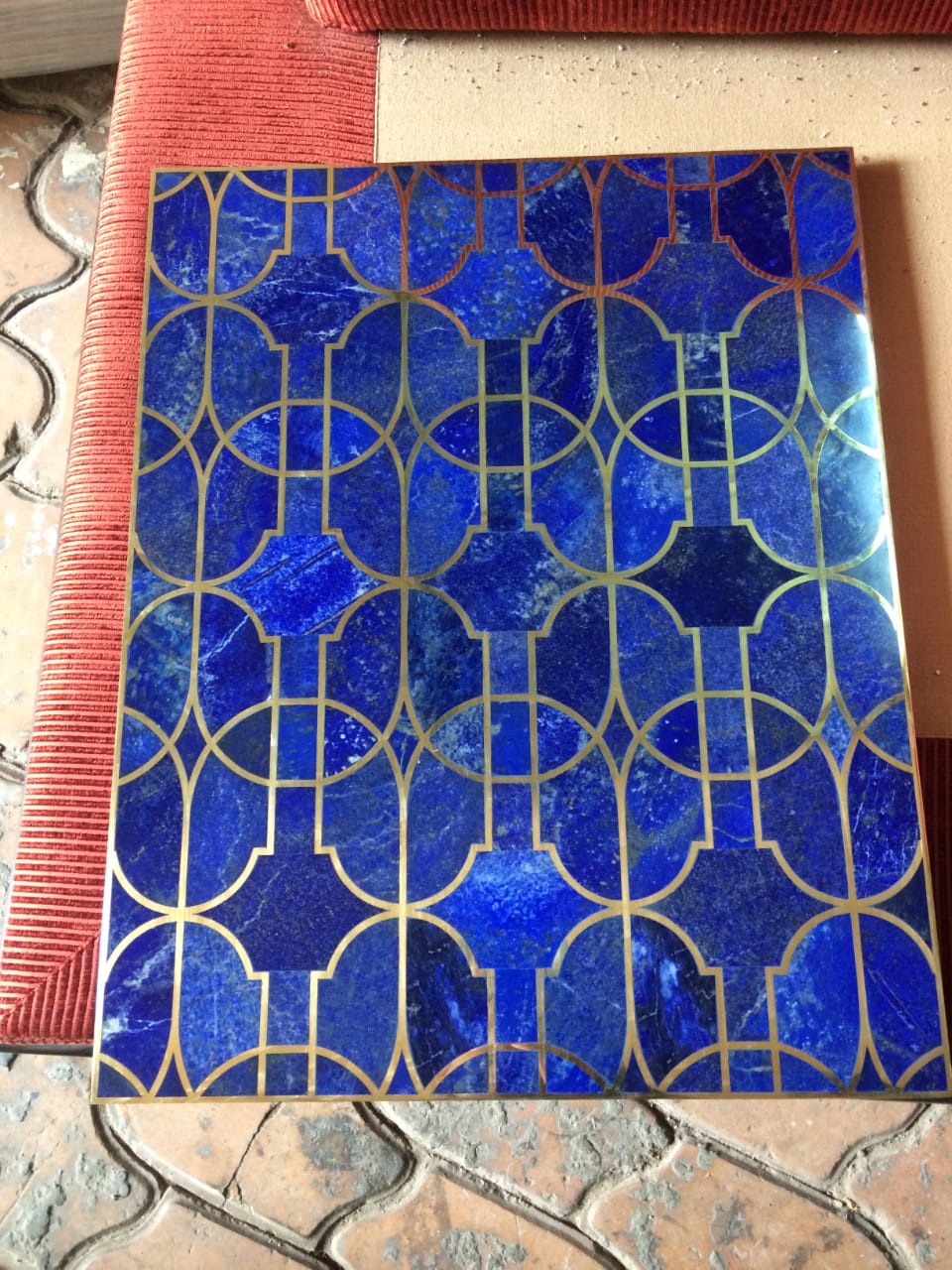 Stone Plus India Tabletops Malachite, Lapiz and Brass set of 2