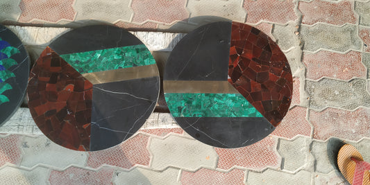 Stone Plus India Marble, Lapiz, Malachite, Red Agate , Brass Tabletops Set of 4