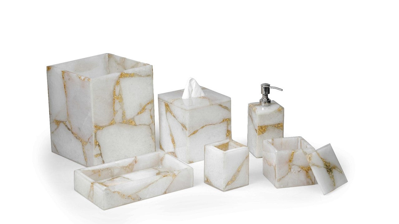 Opulent Homes White Quartz With Gold Filling set of 7 pieces