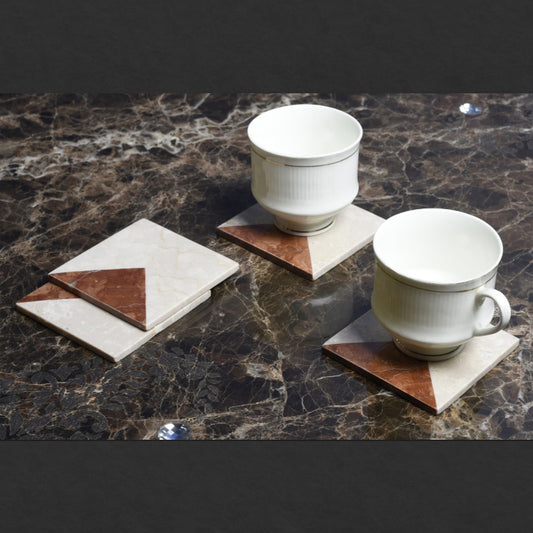 Opulent Homes White Marble Inlay Coaster set of 4