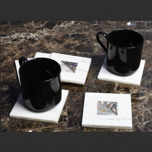 Opulent Homes Marble Inlay Mother of Pearl Coasters set of 4