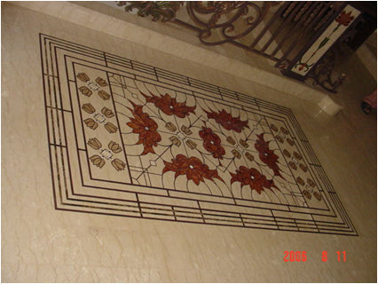 Stone Plus India Lotus Design Marble Inlay Flooring Pattern/ Carpet