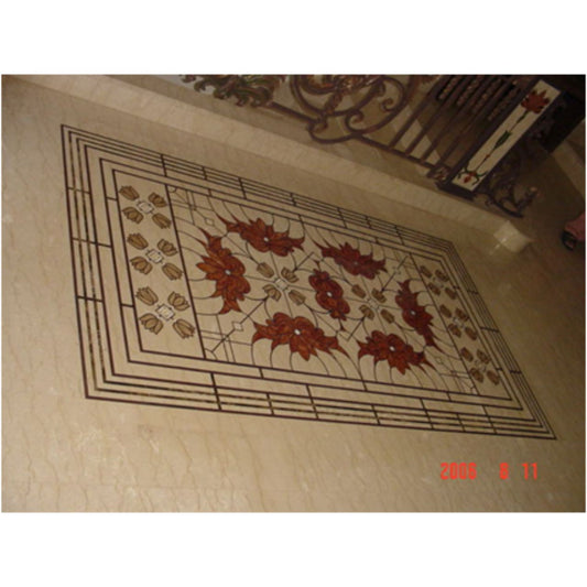 Stone Plus India Lotus Design Marble Inlay Flooring Pattern/ Carpet