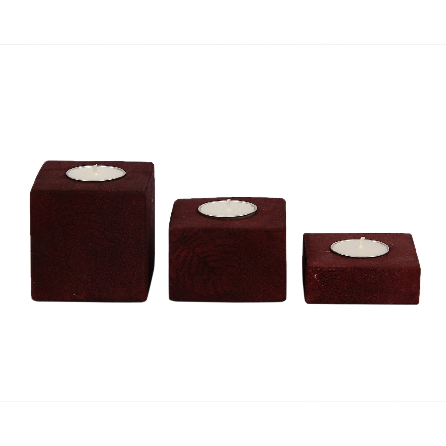Opulent Homes Stone Tealight Set of 3 maroon