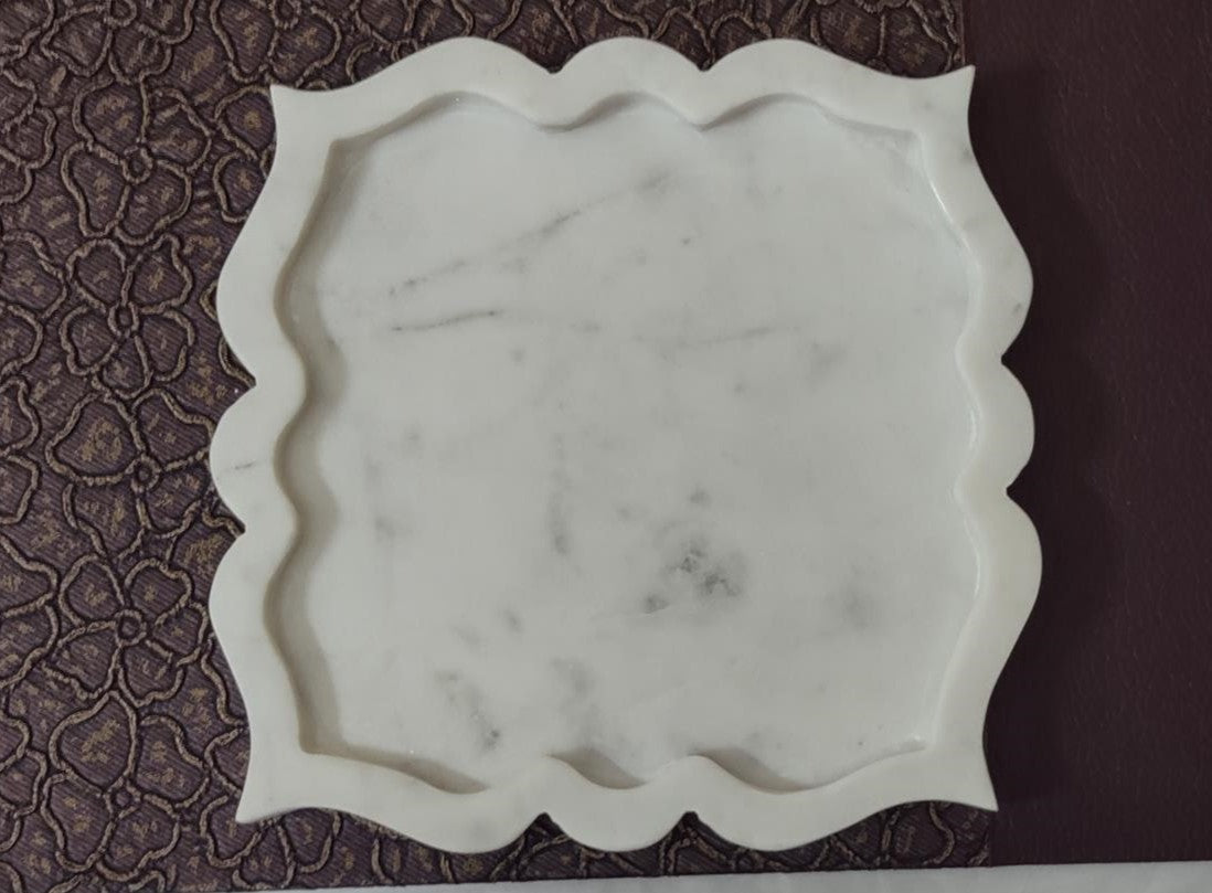 Opulent Homes White Marble Tray Square