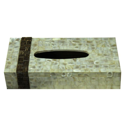 Opulent Homes White Mother of Pearl and Taadi Tissue Box 1052