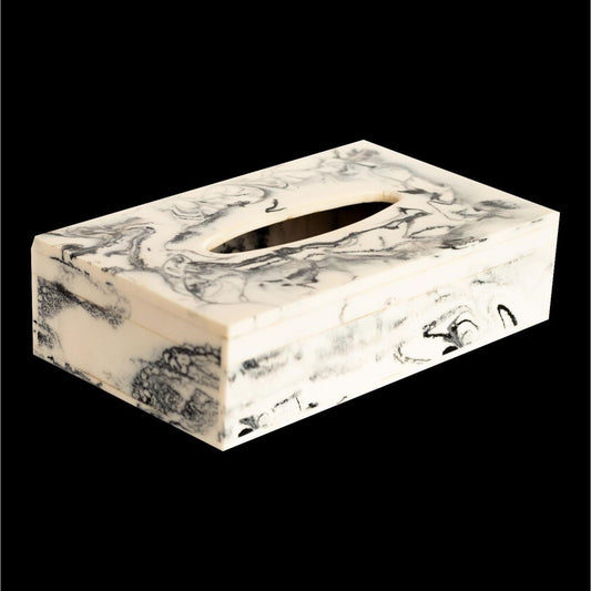 Opulent Homes Tissue Box Black White Resin 8x5x2