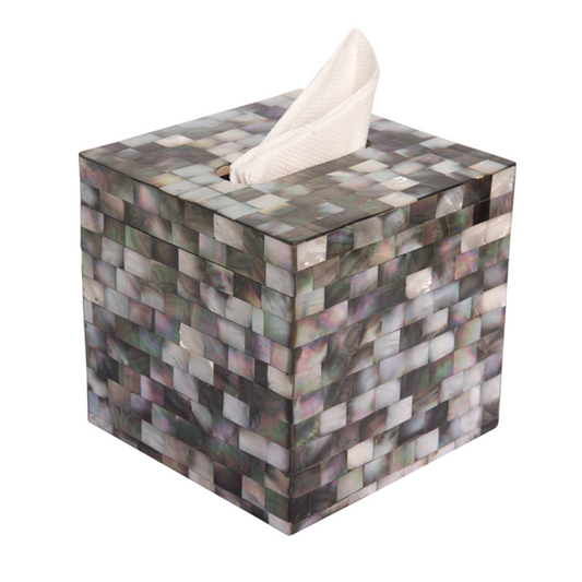 Opulent Homes Black Mother Of Pearl Tissue Box 666