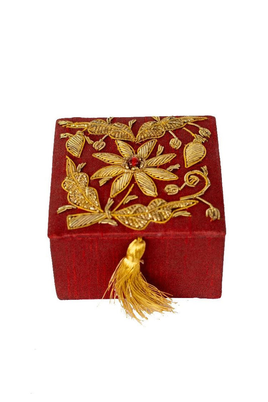 Opulent Homes Square Embroidered box Red small