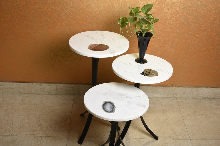 Stone Plus India Set of Agate Marble 3 side tables