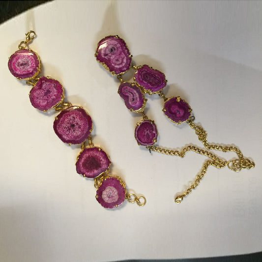 Opulent Homes Set of Pink Agate Bracelet and Necklace