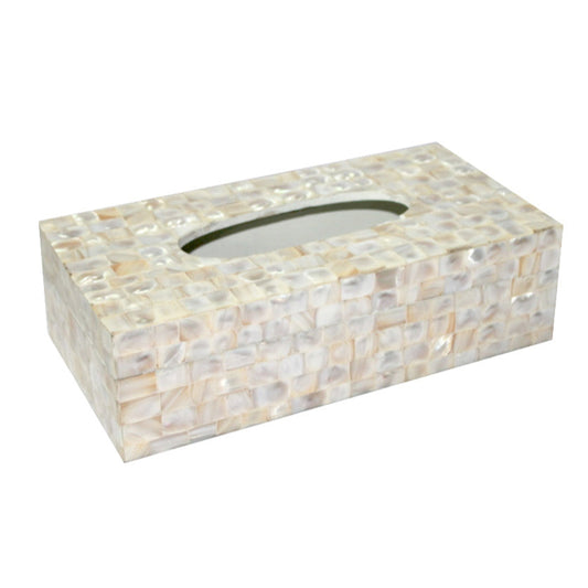 Opulent Homes White Mother of Pearl Tissue Box 1053