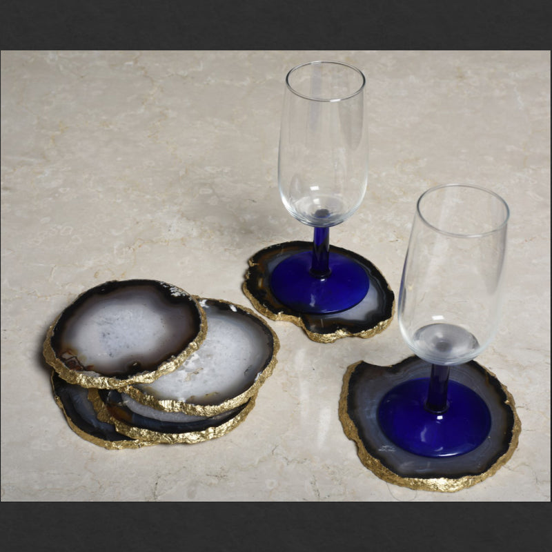 Opulent Homes Black Agate Coasters set of 6