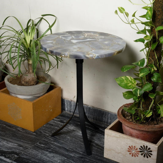 Stone Plus India  Grey Agate Table with 3 legged Metal Base