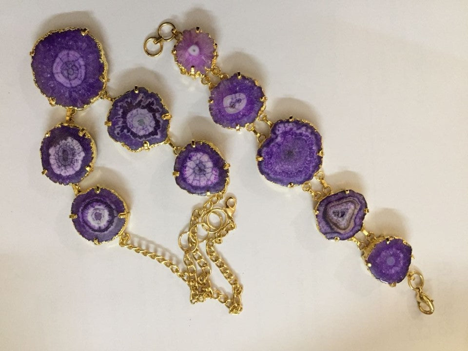 Opulent Homes Set of Purple Agate Bracelet and Necklace