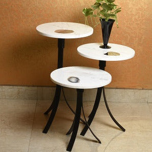 Stone Plus India Set of Agate Marble 3 side tables