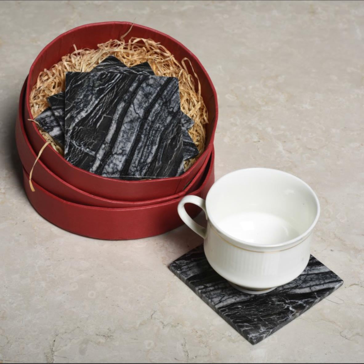 Opulent Homes Black Marble Coasters set of 4