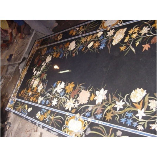 Stone Plus India Marble Inlay Intricate Black Tabletop