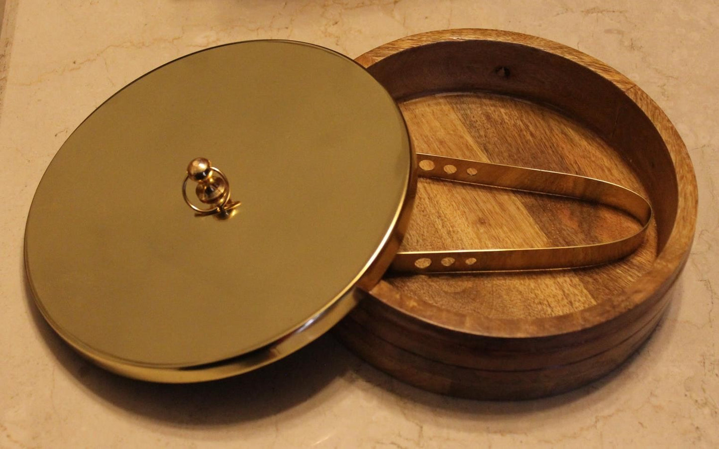 Opulent Homes Wooden chapati box with tongs