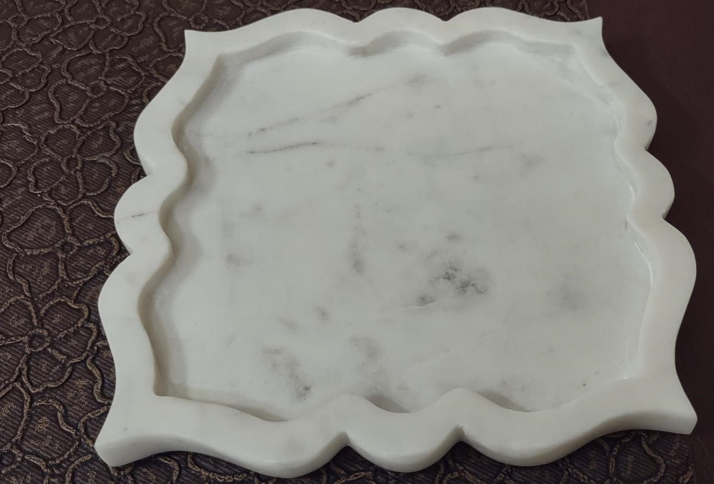 Opulent Homes White Marble Tray Square