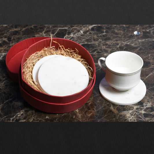 Opulent Homes White Marble Coasters set of 4
