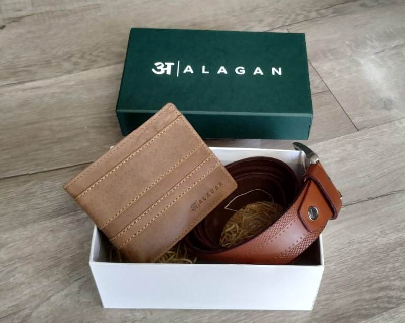 Alagan Opulent Homes Belt and Wallet Classic Combo Brown
