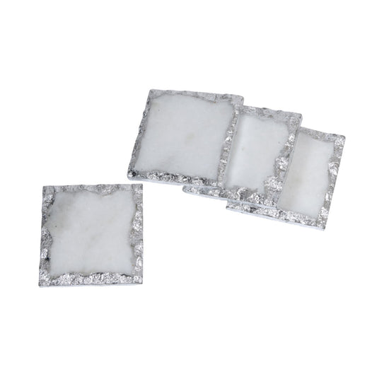 Opulent Homes White Marble with Silver Leafing Coasters set of 4