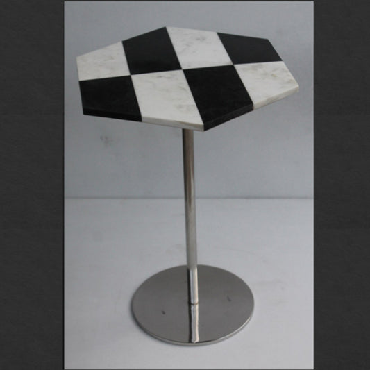 Stone Plus India Hexagon Black and White Marble Side Table SS