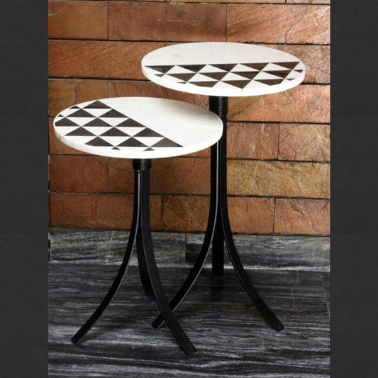 Stone Plus India Black Triangle Inlay Table Set of 2 table