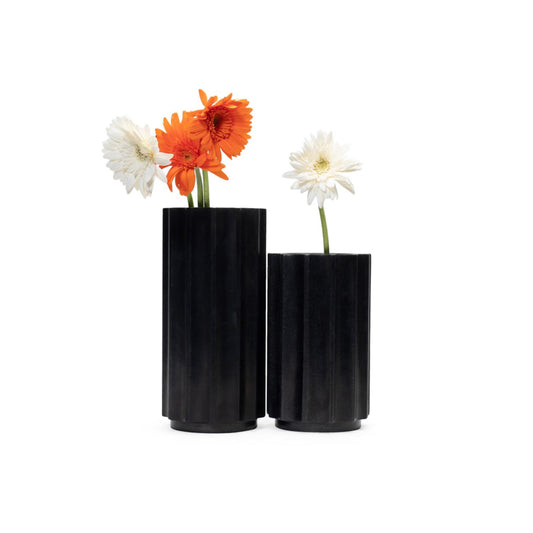 Stone Plus India Black Marble Fluted Flower Vase