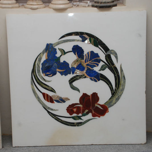 Stone Plus India Carnelian Flower Design Marble Inlay Tabletop