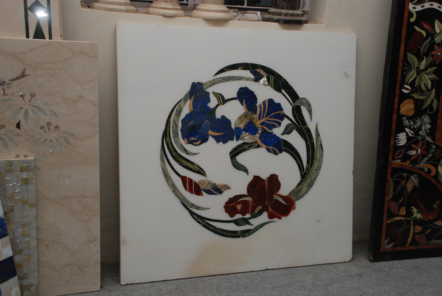 Stone Plus India Carnelian Flower Design Marble Inlay Tabletop