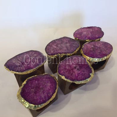Opulent Homes Wood Base Napkin Ring purple Agate